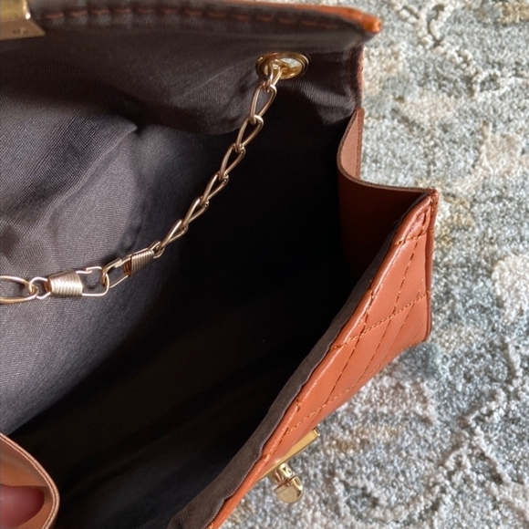 Tan Quilted Crossbody Bag with Chain Strap - Picture 6 of 6